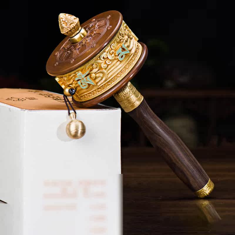 Hand-cranked prayer wheel, silent type 50,000 times six-character mantra Huibao pure copper gold-plated modern offering hand-cranked prayer wheel