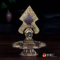 Tibetan Buddhist supplies ornaments Nepal handmade pure copper red copper gold plated eight auspicious carving flowers 20cm high