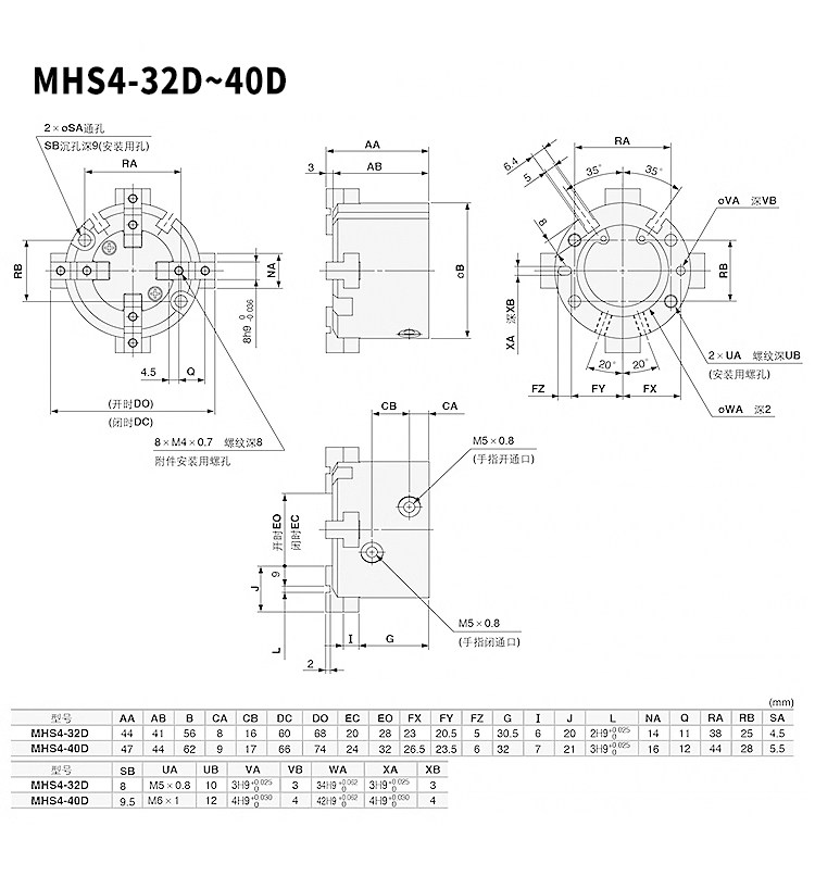 Цилиндр 星辰二爪三爪四爪夹头手指气缸mhs3-16d-20d-25d-32d/mhs2-16-20 Star