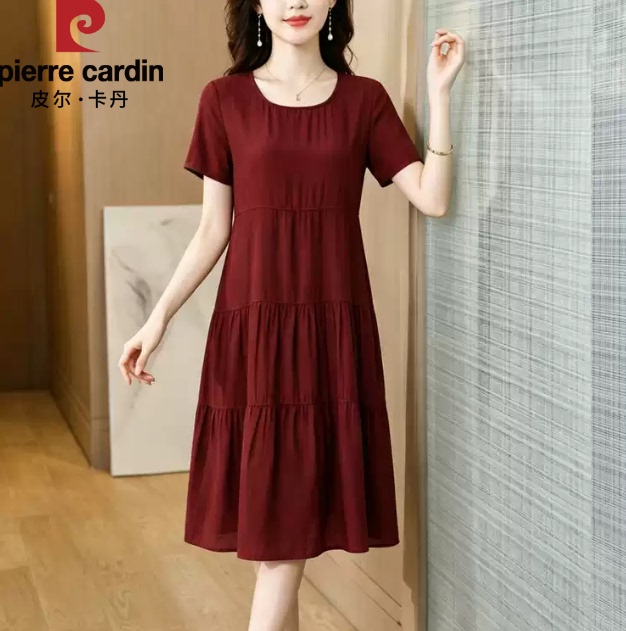 Plus Size Belly-Covering Slimming Dress for Middle-Aged Women, Fashionable Loose Mid-Length Dress, 2026 Summer New Style