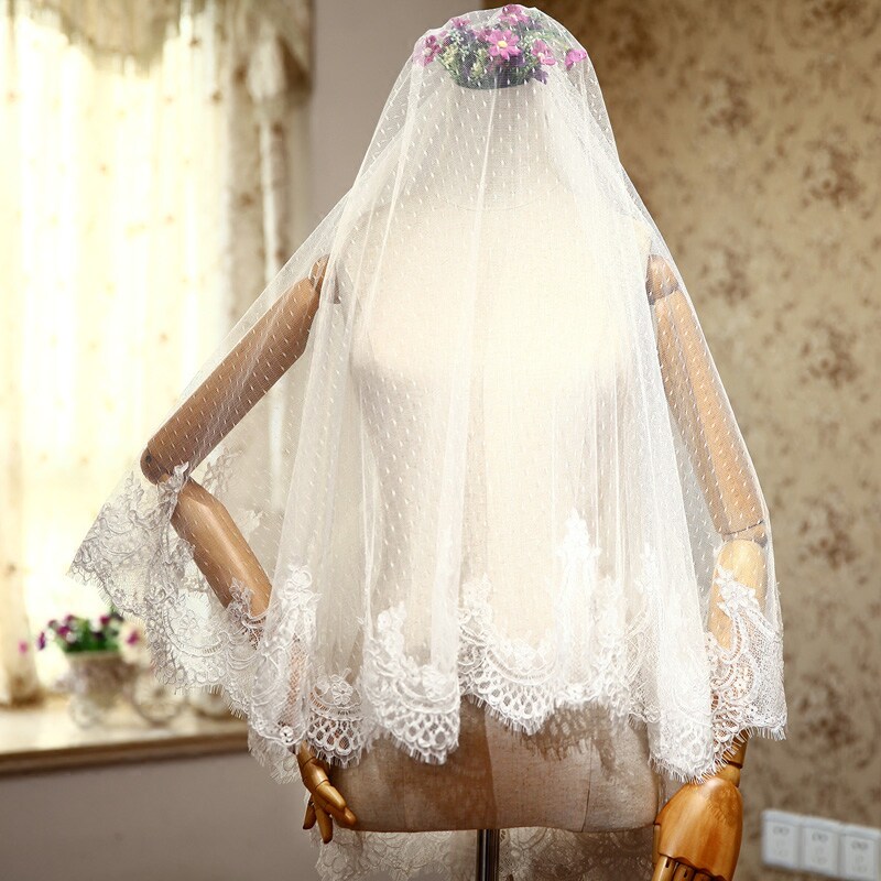 New bridal veil Korean style lace super fairy mask wave point white soft gauze travel photography wedding dress retro wedding headgear