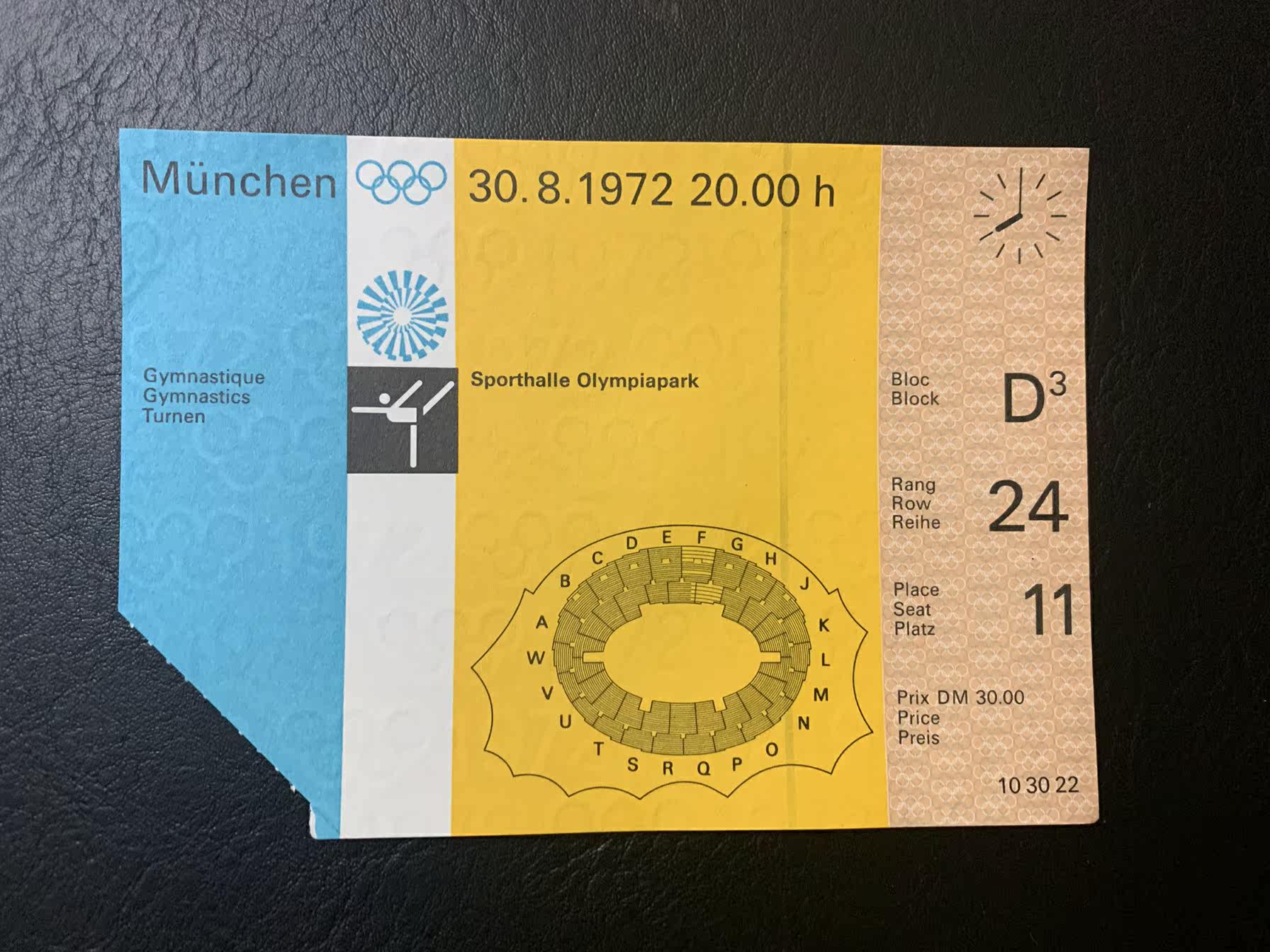 N08-2 1972 Munich, Germany Summer Olympic Gymnastics Tickets