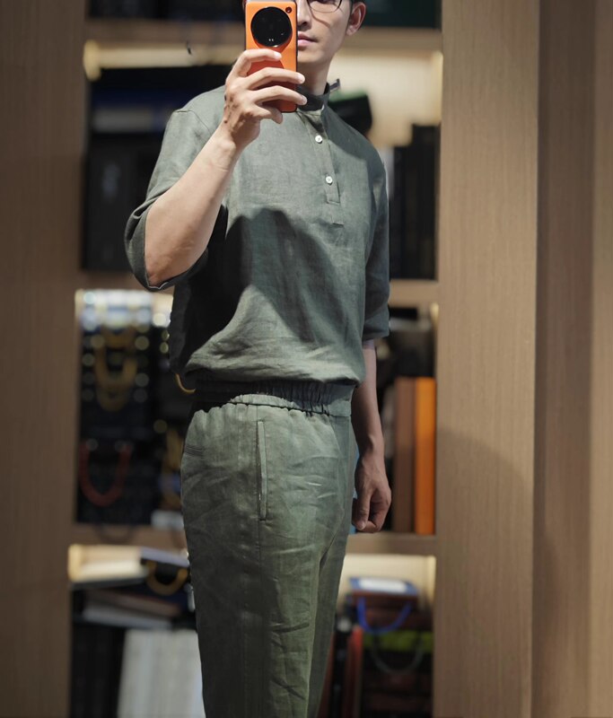 Plain Green Linen Jogging Pants Gadd Long Pants 100% Imported Linen Praire Plain Green Casual Pants