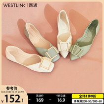 West Yun flat sole shoes women Summer Joker pointed 2021 new autumn square head soft leather soft soft bottom shallow comfortable ladyshoes