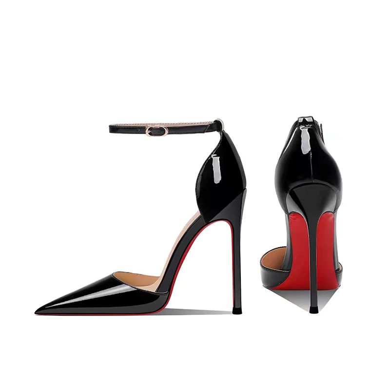 Black Patent Leather Hollow-Out Ankle Strap Ultra-High Heel Sandals for Women, Pointed Toe Stiletto Heels, Sexy 2026 New Spring and Autumn Models Black Patent Leather Hollow-Out Ankle Strap Ultra-High Heel Sandals for Women, Pointed Toe Stiletto Heels, Sexy 2026 New Spring and Autumn Models