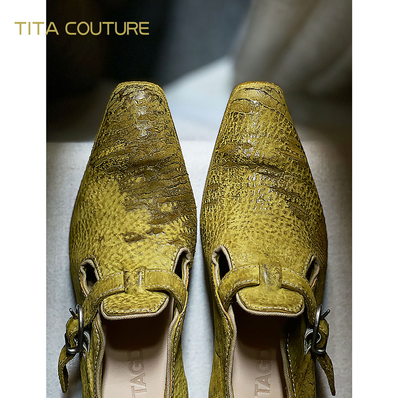 Titagd~ Second-Hand Pointed-Toe Witch Shoes 2026 New Vintage Patent Leather High-Heeled Shoes with Belt Buckle Derby Shoes