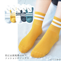 Socks Children Pure Cotton Spring Autumn Middle Cylinder Socks Girls Autumn Winter New Pint Students Sports Striped Socks Full Cotton Girl Socks
