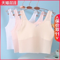 Medium and long camisole Vest development period cotton student underwear mesh hole breathable double layer anti-bump bulge female bra