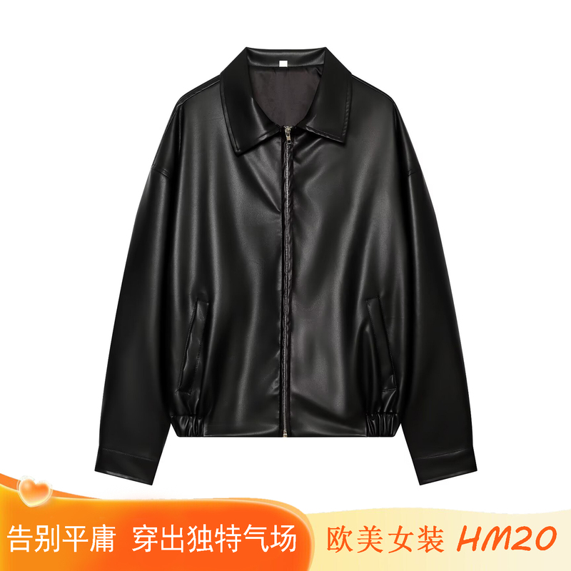 New Style Women's Clothing European and American Style Fashion Classic Off-Shoulder Zipper Short Faux Leather Autumn and Winter Jacket Black Leather Coat New Style Women's Clothing European and American Style Fashion Classic Off-Shoulder Zipper Short Faux Leather Autumn and Winter Jacket Black Leather Coat