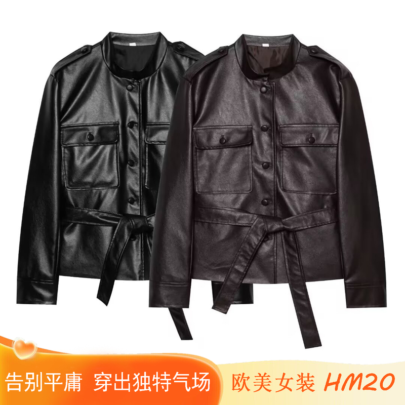 New Style Women's Clothing European and American Classic Leather Effect Fashionable Stand-Up Collar Long-Sleeved Leather Jacket 3736240800 New Style Women's Clothing European and American Classic Leather Effect Fashionable Stand-Up Collar Long-Sleeved Leather Jacket 3736240800