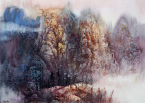 Authentic Wu Chaoli hand-painted watercolor landscape painting of famous works autumn mountain after rain decoration gift wzl022