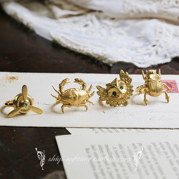 Stone Seven Handmade Vintage American Industrial Style Copper Beetle Crab Owl Punk Retro Ring