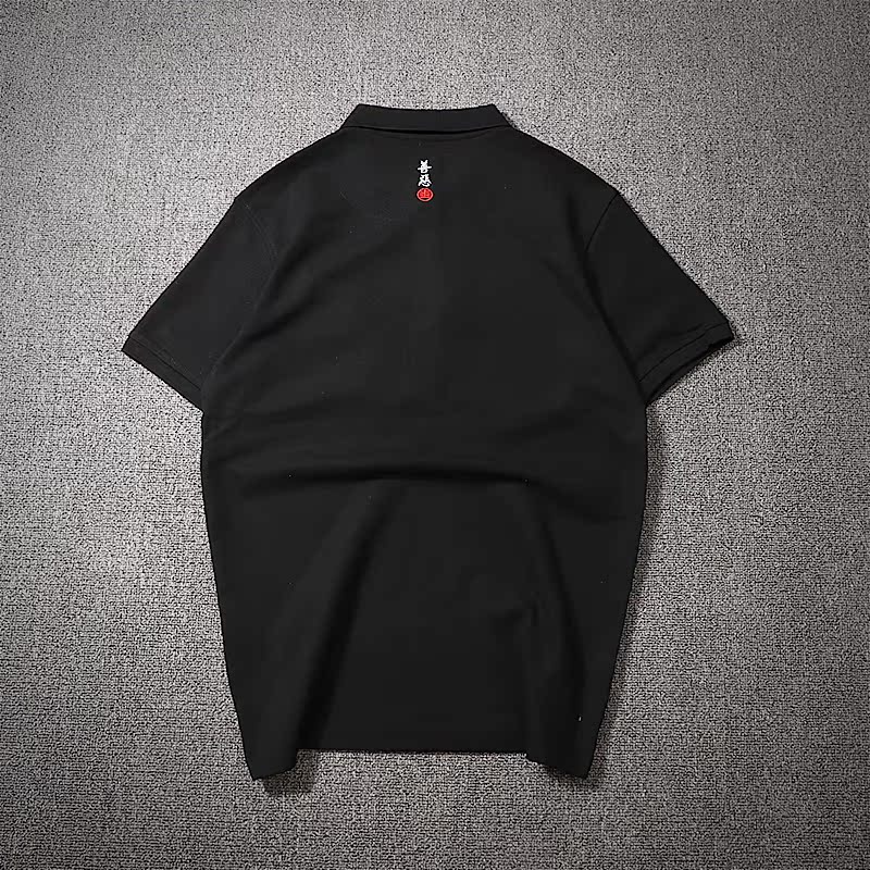 Áo sơ mi nam polo Nhật Bản tay ngắn kích thước lớn thêu văn bản áo sơ mi retro phong cách Trung Quốc áo sơ mi nam triều áo phông polo