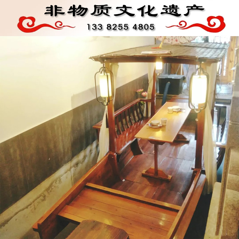 Indoor antique dining boat Wooden boat Solid wood landscape Water Guimanlong Green tea Outdoor decorative painting boat Single-peng cruise ship