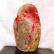 Laochang Fossil Bean Green Frozen Chicken Blood Stone Lotus Carp Small Ornament 83g Customized Seal Compilation and Collection