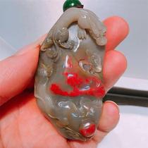 Laochang fossil mutton fat jelly chicken blood stone jade soft ground Chilong Xiangyun handle piece 102g collectibles