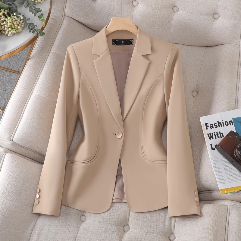 Supdorx~ Khaki Blazer Jacket for Women, New Spring and Autumn Style, High-End, Slim Fit, Casual Suit
