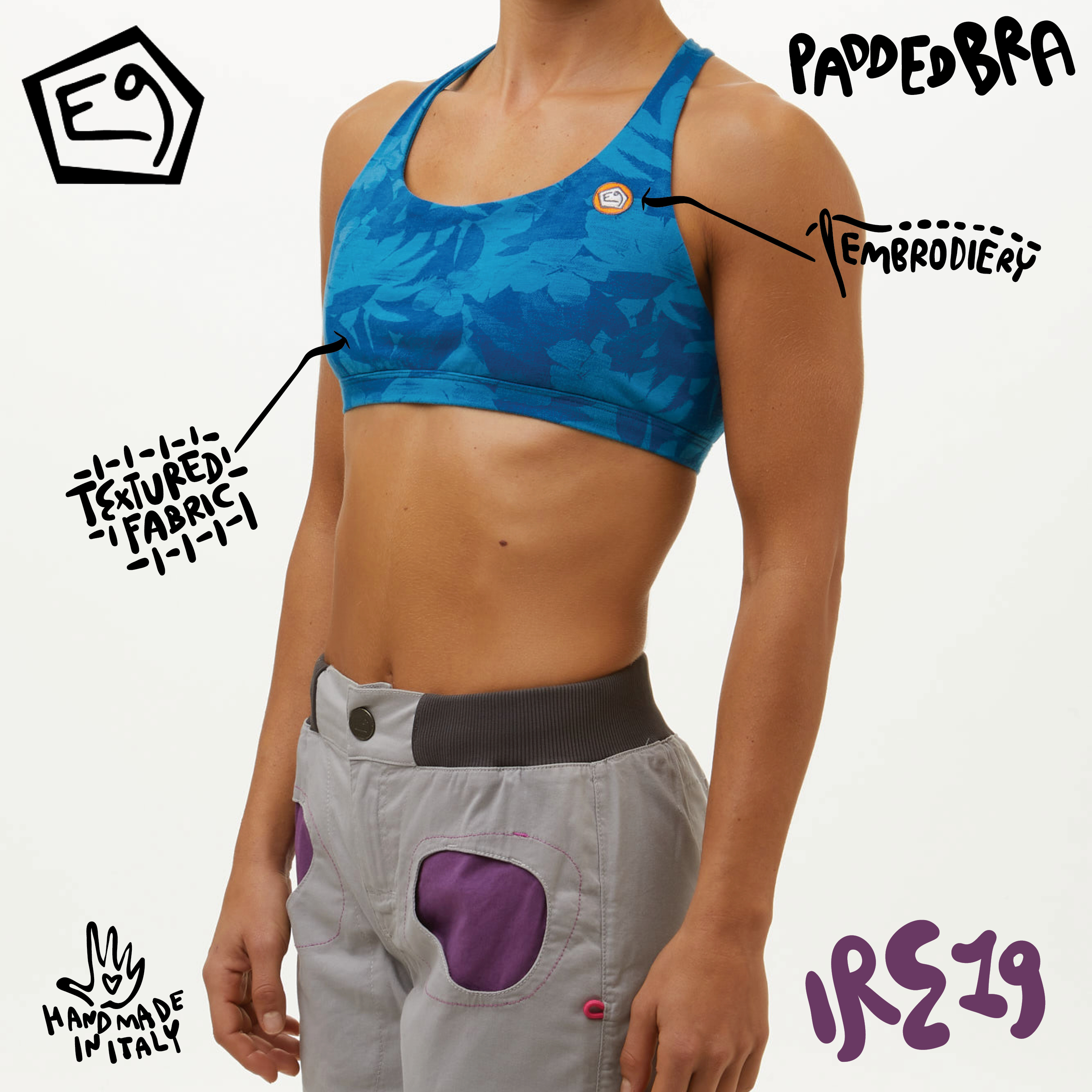 E9 rock climbing Ire SS19 women's sports lingerie styling support chest cushion patterned beauty back spring summer style 2 colors