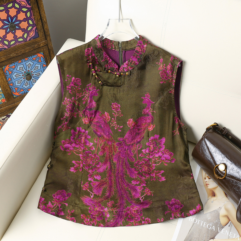 New Chinese-Style Rayon Silk Vest for Women, Summer Outerwear, National Style Waistcoat, Mother's Improved Cheongsam Vest Top