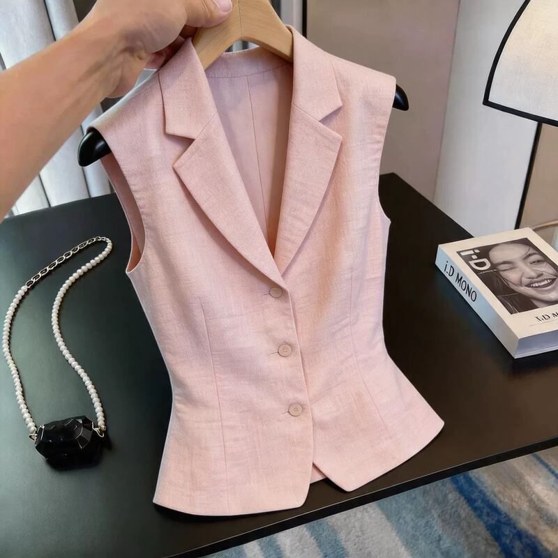 2026 Summer New Sleeveless Suit Vest with a Turn-Down Collar, Versatile and Elegant, with a Socialite Vibe, Solid Color Vest Top 2026 Summer New Sleeveless Suit Vest with a Turn-Down Collar, Versatile and Elegant, with a Socialite Vibe, Solid Color Vest Top