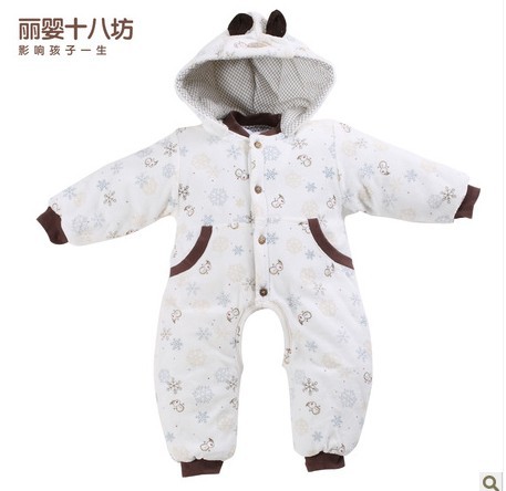 【包邮】丽婴十八坊6646-1婴儿宝宝冬暖剪绒开裆棉哈衣连体衣