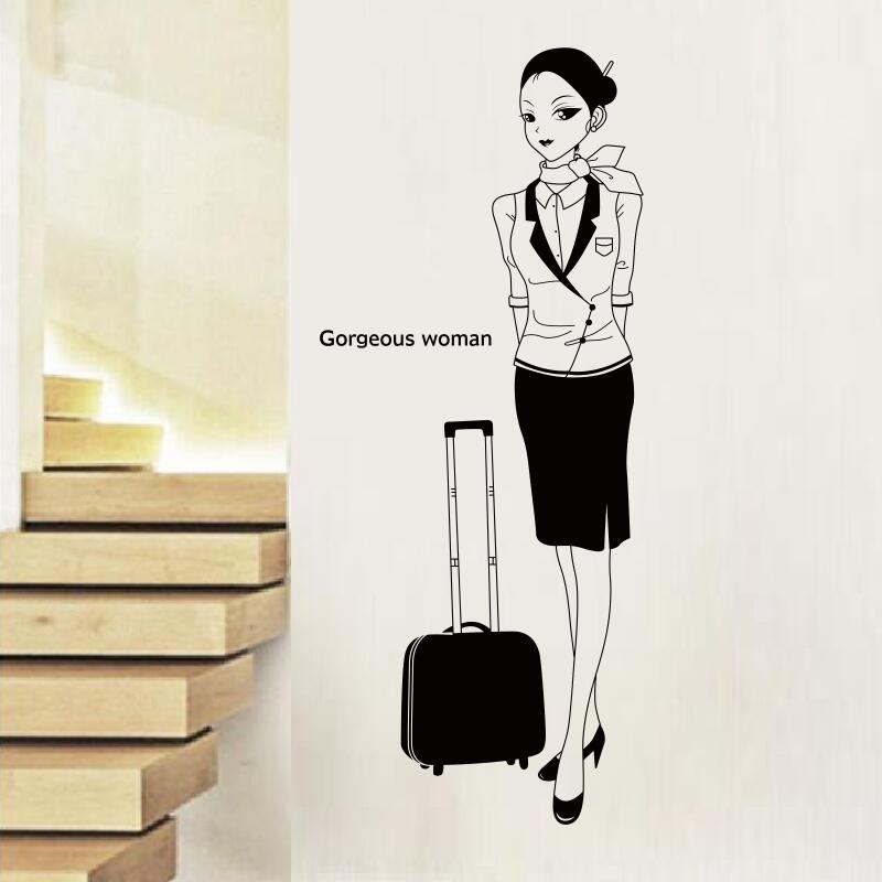 Welcome to the flight attendant figures Pattern Wall Sticker Aeronautics School Wall Placement Sticker bedroom Dormitory Door Sticker