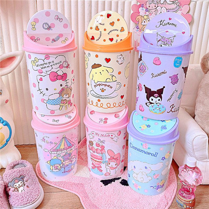Japanese-Style Cartoon Kuromi, Cinnamoroll, My Melody Bedroom Home Decor Girly Flip-Top Trash Can Wastebasket Japanese-Style Cartoon Kuromi, Cinnamoroll, My Melody Bedroom Home Decor Girly Flip-Top Trash Can Wastebasket
