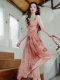 French lady dress printed elastic mesh suspender skirt with sun protection cardigan Sanya beach skirt seaside vacation