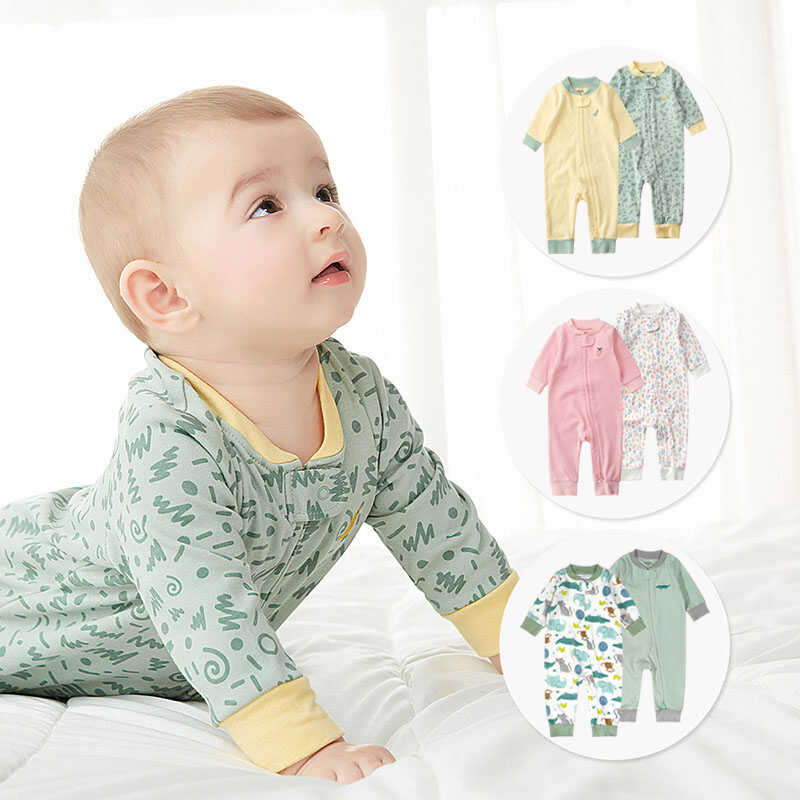 2 предмета| мужская и женская одежда для новорожденных, весенне-осенний комбинезон из чистого хлопка с длинными рукавами и застежкой-молнией, цельная пижама