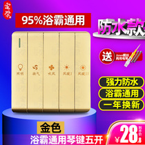 Golden key type waterproof bath bully switch 5 five-open linkage dual motor air warm bath bully universal switch