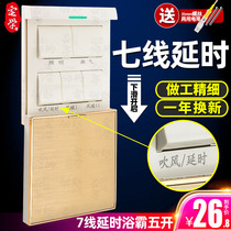 Seven-wire delay bath bully switch delay 5 open 16A slide cover five-in-one air warm bath bully 86 type