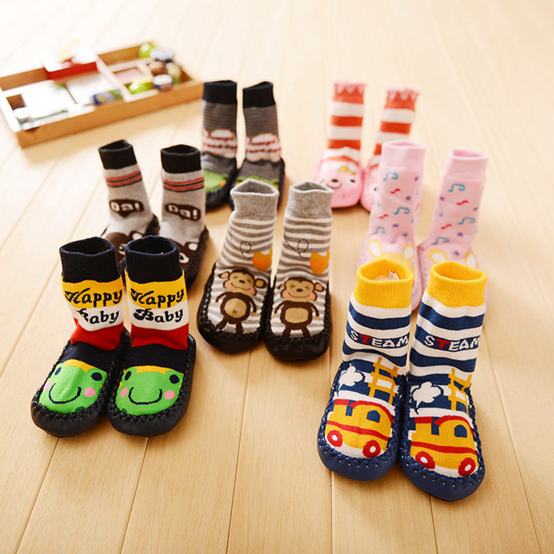 Clearance 2 pairs Infant autumn and winter shoes and socks non-slip floor socks baby indoor soft bottom toddler shoes