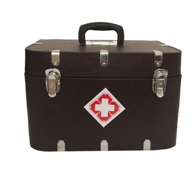 Large leather medicine box visiting box first aid animal small medical old medicine box performance leather storage household 16-inch bag