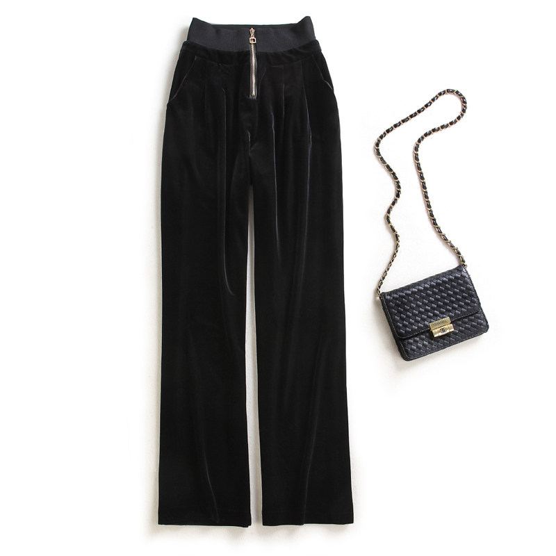 European Station 2021 Autumn Winter Bracelet High Waist Gold Silk Suede Broadlegged Pants Women Long Pants Fashion Easy Pituality Pants Tide