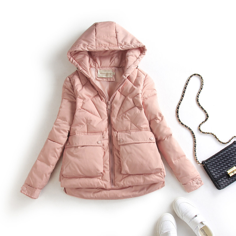 Europe Station 2021 New Pink Cotton Clothing Women Winter Short Korean version Conspiculy Hat Down Cotton 100 Lap Cotton Clot Jacket