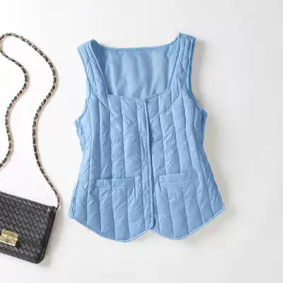 European station short down inside women's slim-fit thin bottoming vest women wear warm white duck down vest inside