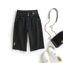 European Station Black Jeans Shorts 50% Pants Women Summer 2022 New High Waist Sashimi Leather Pants Mid Pants