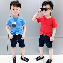 2 baby girl denim shorts men summer 1-3 years old 7 boys tide children short sleeve T-shirt set male baby children summer tide