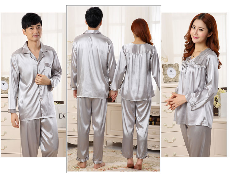 Hàn quốc phiên bản của mùa xuân và mùa hè mùa hè trung niên nam giới và phụ nữ vài dài tay quần lụa đồ ngủ băng lụa kích thước lớn dịch vụ nhà phù hợp với áo ngủ sexy 