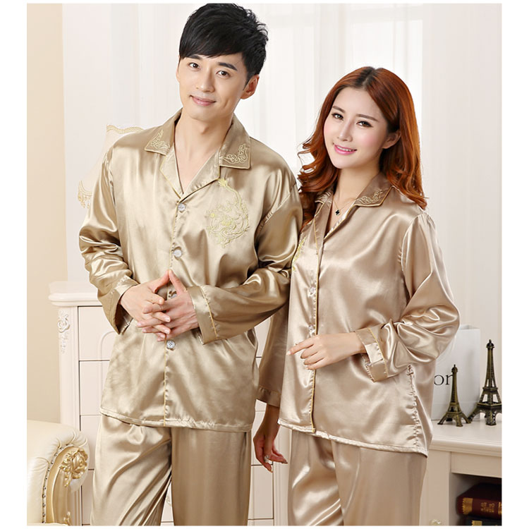 Vài bộ đồ ngủ lụa nam giới và phụ nữ Hàn Quốc dài tay mùa xuân và mùa thu mùa hè băng mỏng lụa cưới dịch vụ nhà phù hợp với kiểu áo đồ bộ