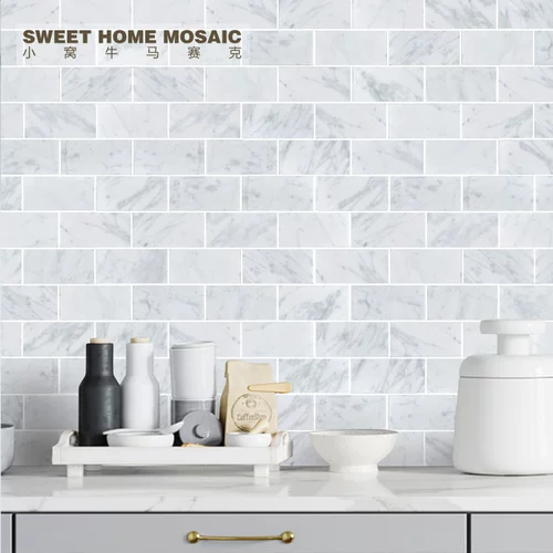 Каменная мозаика Фоновая стена Натуральный мрамор Карара белый длинная кирпичная кирпичная кухня ванная комната туалет анти -плиты
