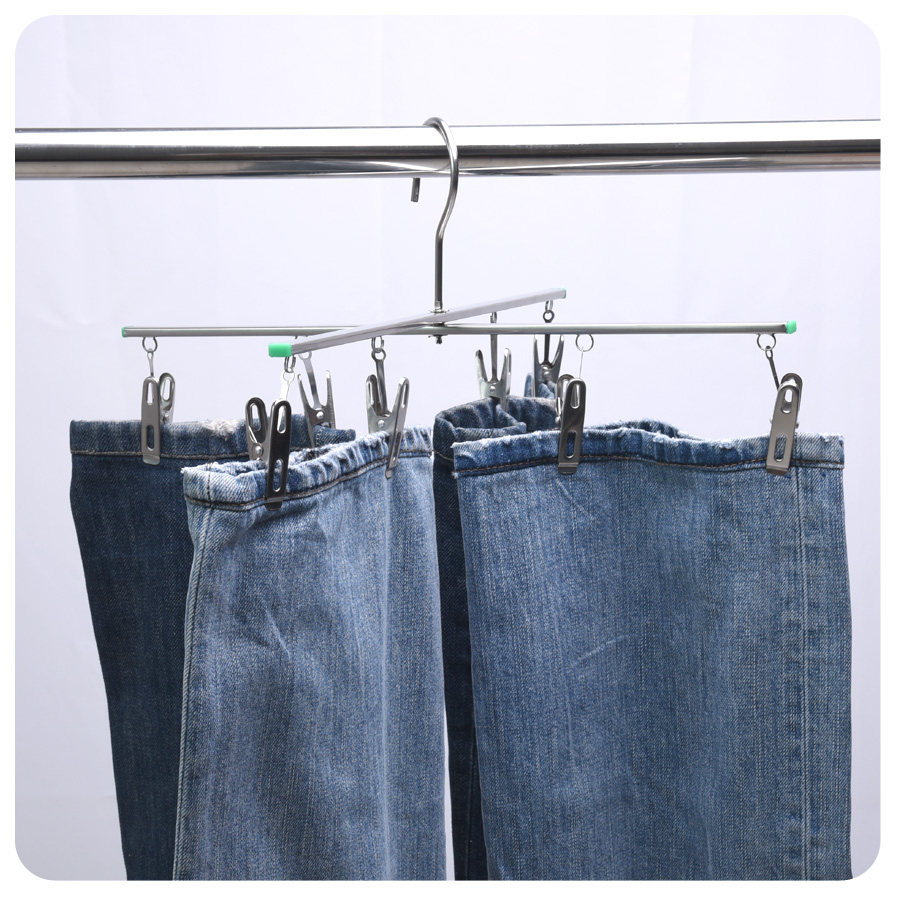 Stainless steel 4 pants rack cross pants clip folding hanger drying denim drying rack four clothespins 10