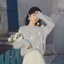 Plain Left Bank Japanese pullover blue sweater women loose wear lazy style sweater 2021 autumn and winter New