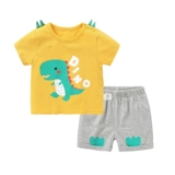 Детский мультяшный комбинезон, комплект, летняя одежда для раннего возраста для мальчиков для девочек для выхода на улицу, короткий рукав