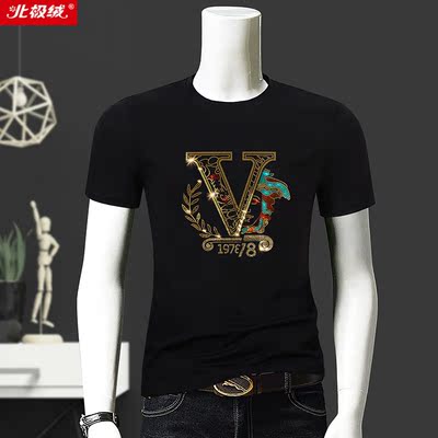 北极绒夏季新款印花短袖t恤男韩版纯棉打底衫潮流圆领男装上衣