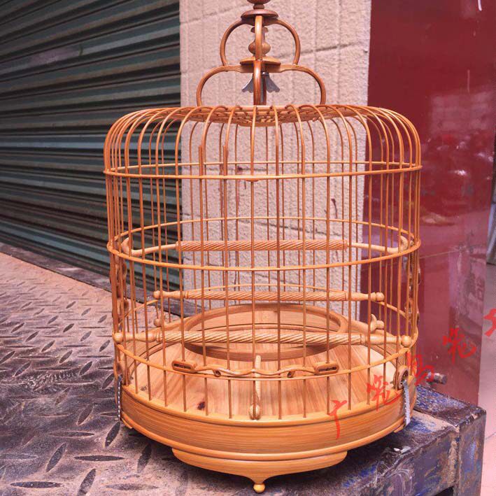 Embroidery eye wide cage old bamboo shrimp cage small bamboo bird cage original bamboo wave cage Qingyuan cage wide-style bird cage