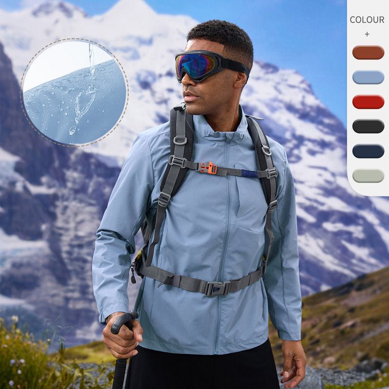 Beginner Outdoor Windproof and Waterproof Jacket for Men, Camping, Mountaineering, Hiking, Stand-Up Collar Jacket, Sports Windbreaker