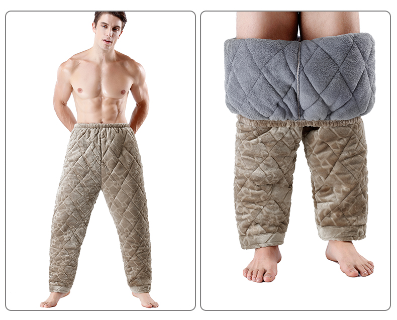 Quần cotton nam mùa đông cộng với nhung dày ba lớp quần pyjama quần nhung nam flannel nhung quần nhà XL quần kaki nữ