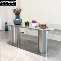 Beauty Elephant Womens Clothing Shop Stainless Steel Wire Drawing Middle Island Display Table Clothing Store Middle Island Table Arc Middle Island Shelf Semi-circular Table