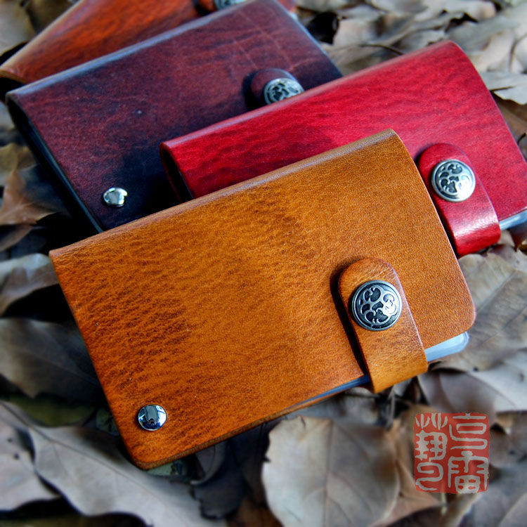 Multi-card head layer cowhide card bag men's leather vintage rotating business card holder Women's handmade card set Business card bag